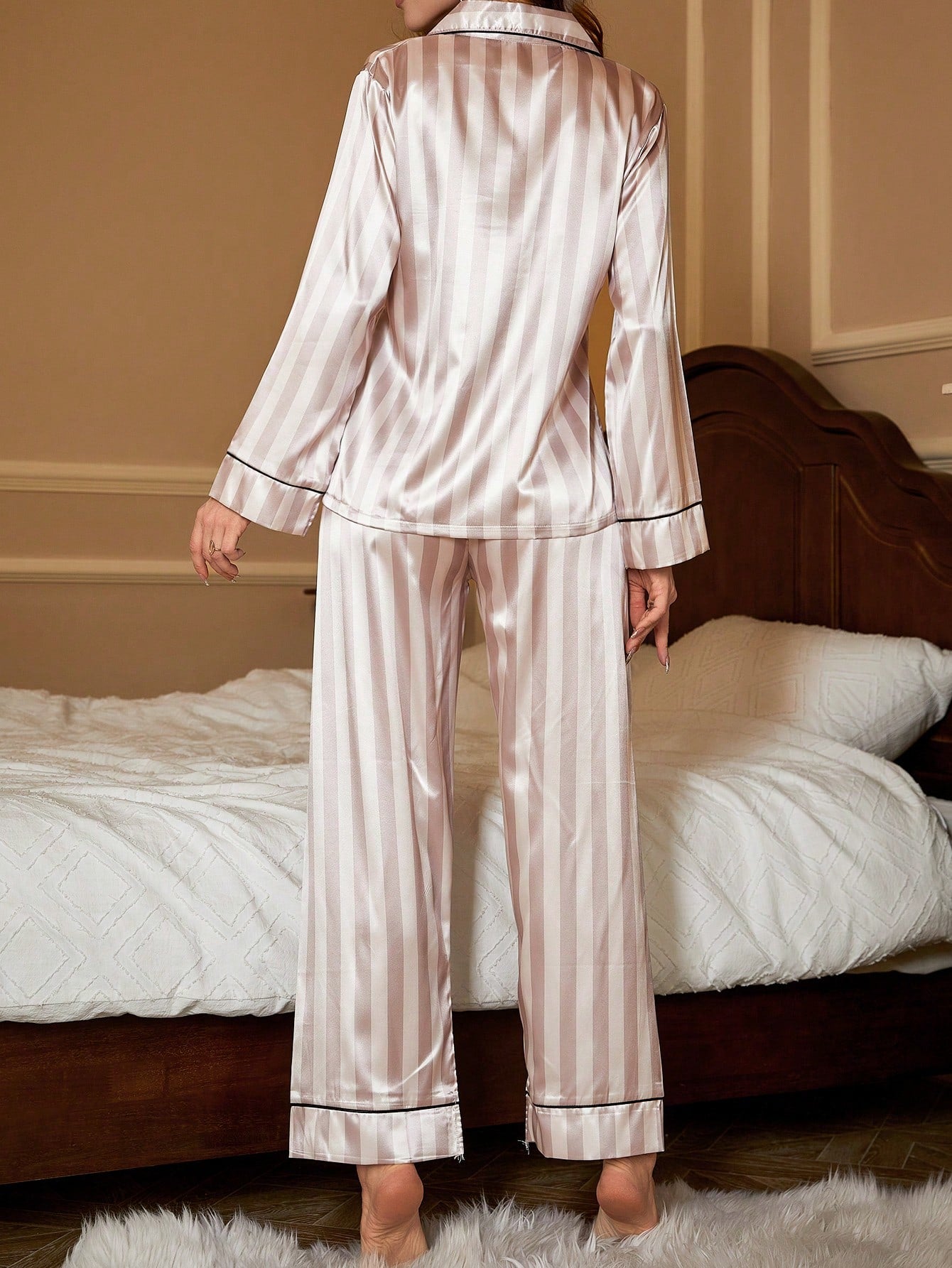 Champagne Stripe Satin Pajama Set