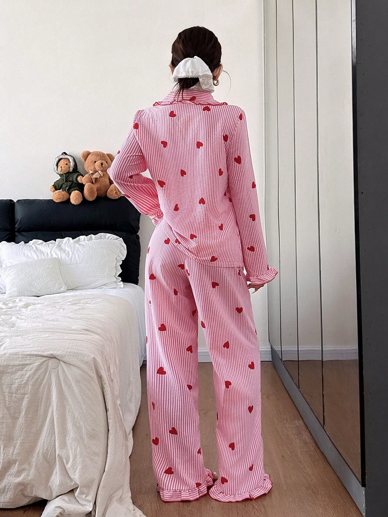 Ruffle Heartstripe Pajama Set