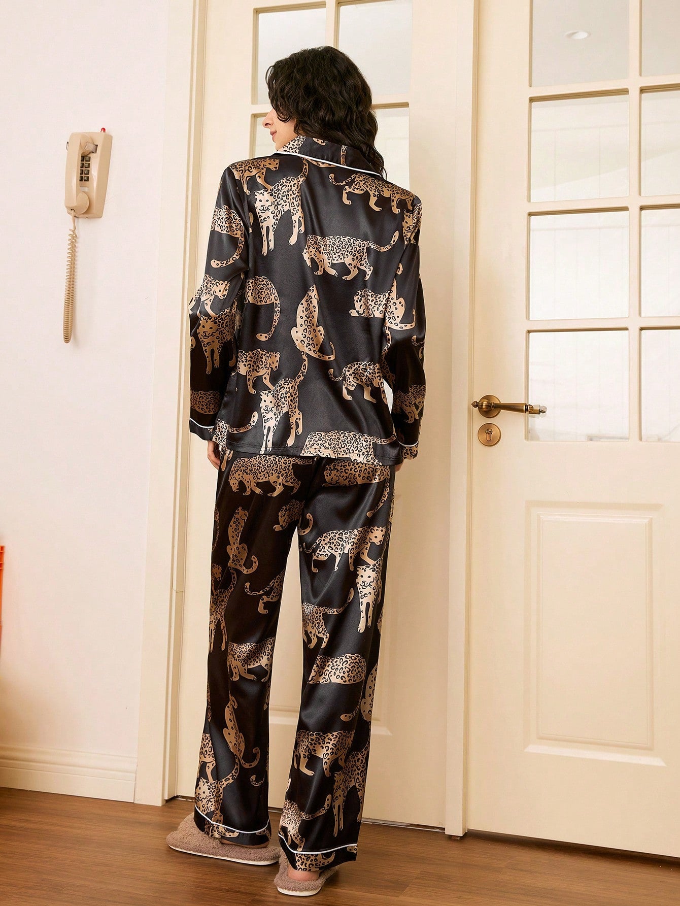 Midnight Leopard Satin Pajama Set