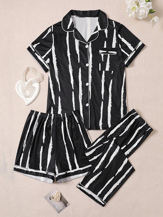 Midnight Stripes Nightwear Set (3-Piece Combo)