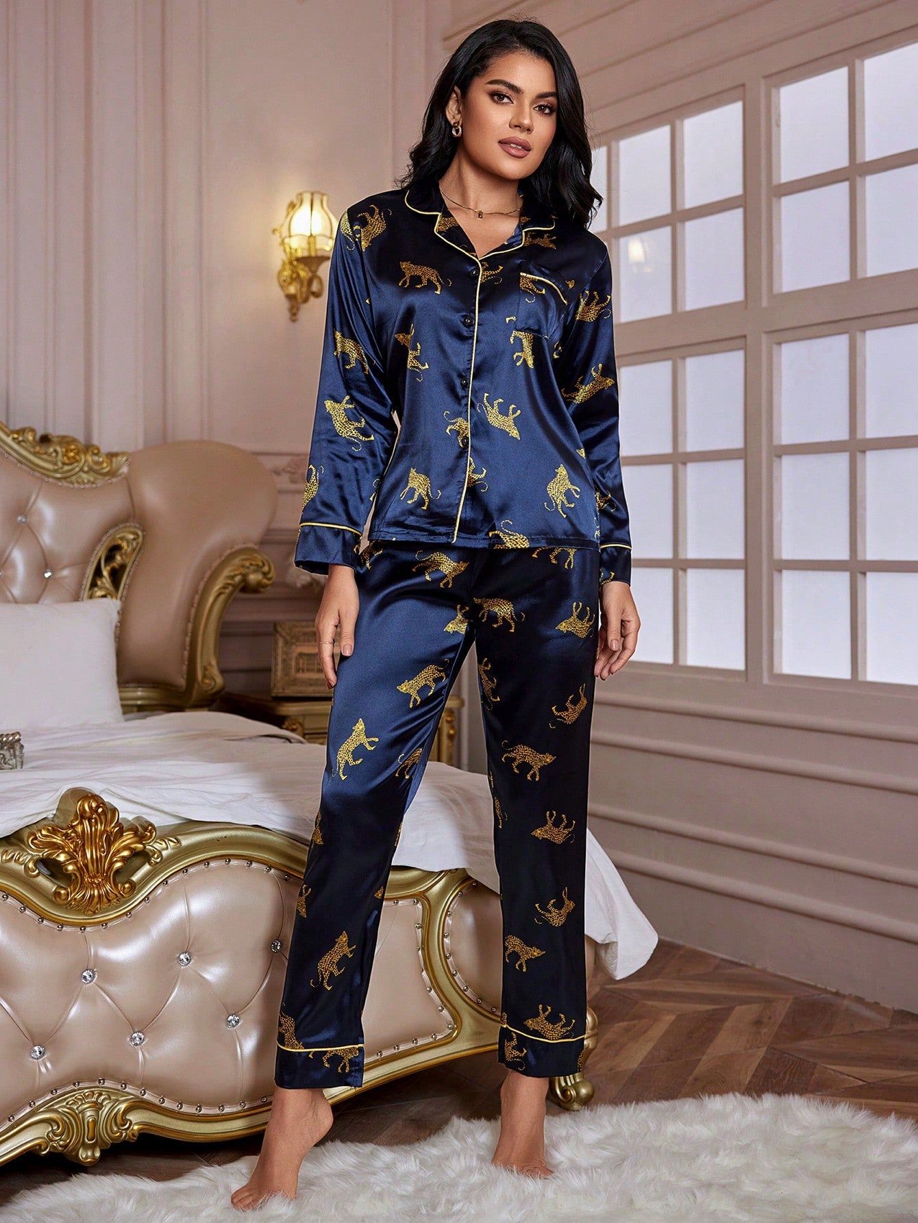 Royal Panther Satin Pajama Set