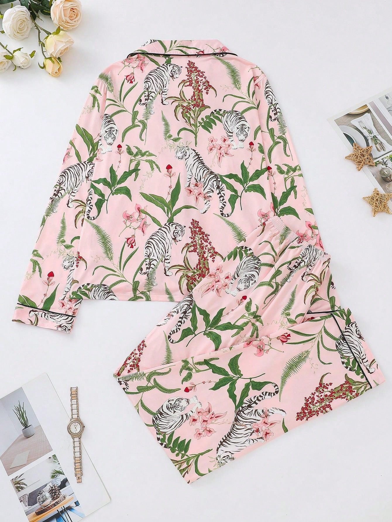 Blush Jungle Tiger Satin Pajama Set