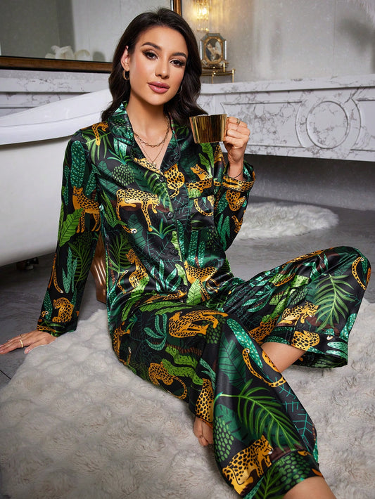 Emerald Safari Satin Pajama Set