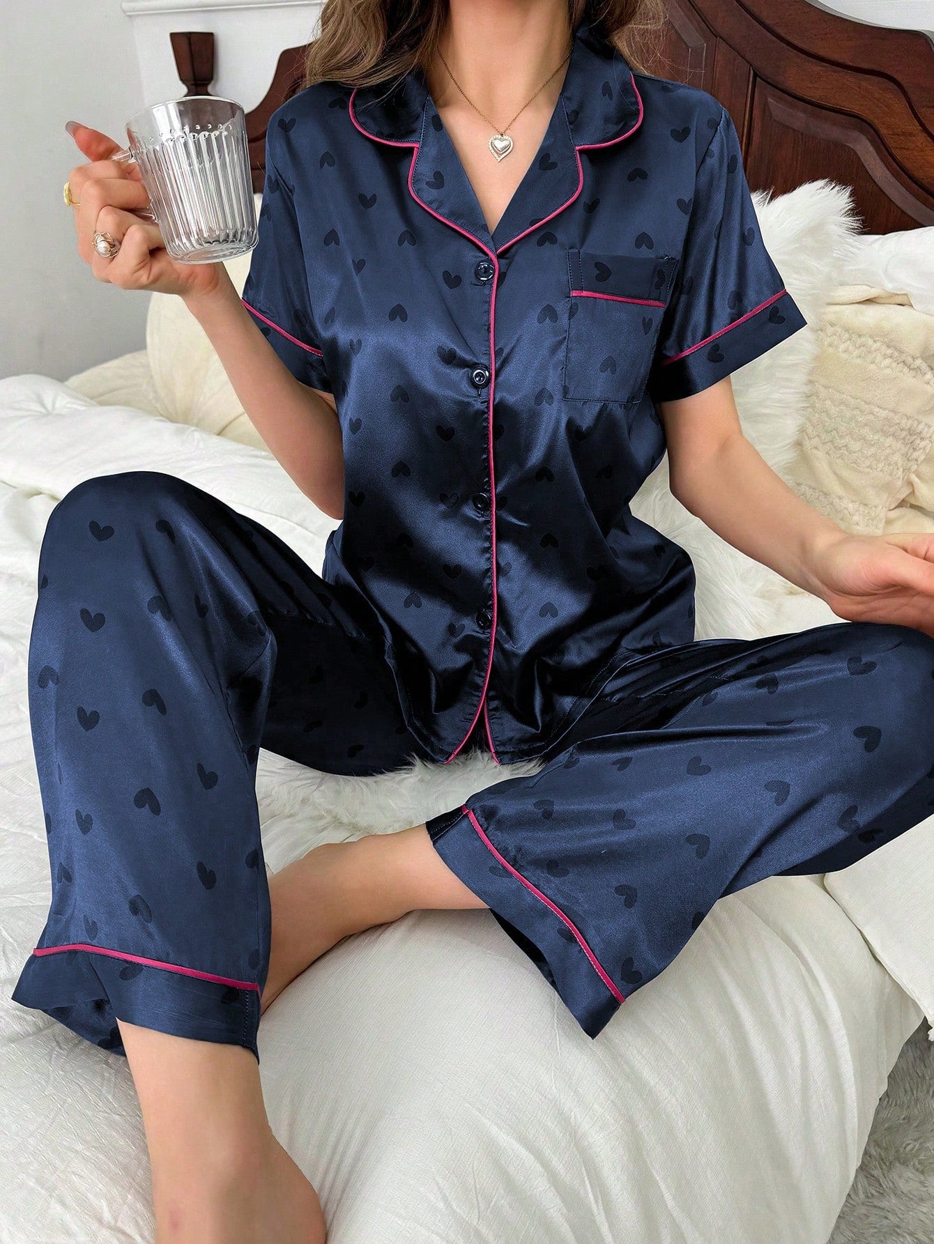 Midnight Heart Short-Sleeve Pajama Set