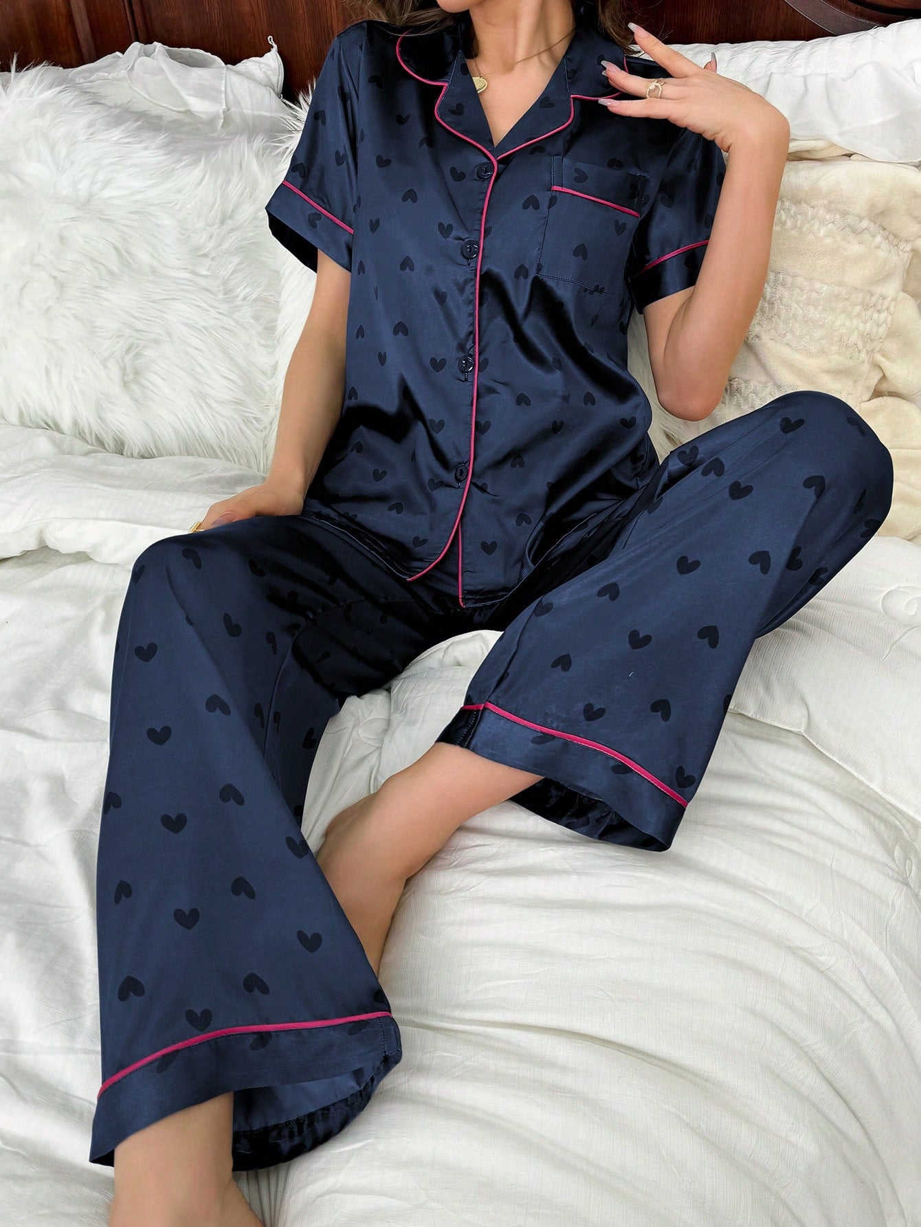 Midnight Heart Short-Sleeve Pajama Set