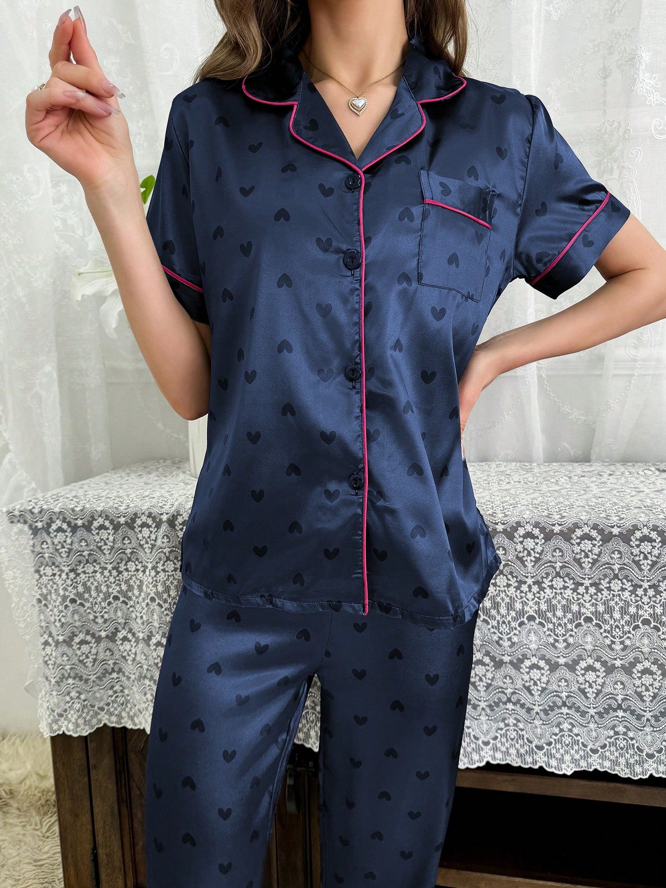 Midnight Heart Short-Sleeve Pajama Set