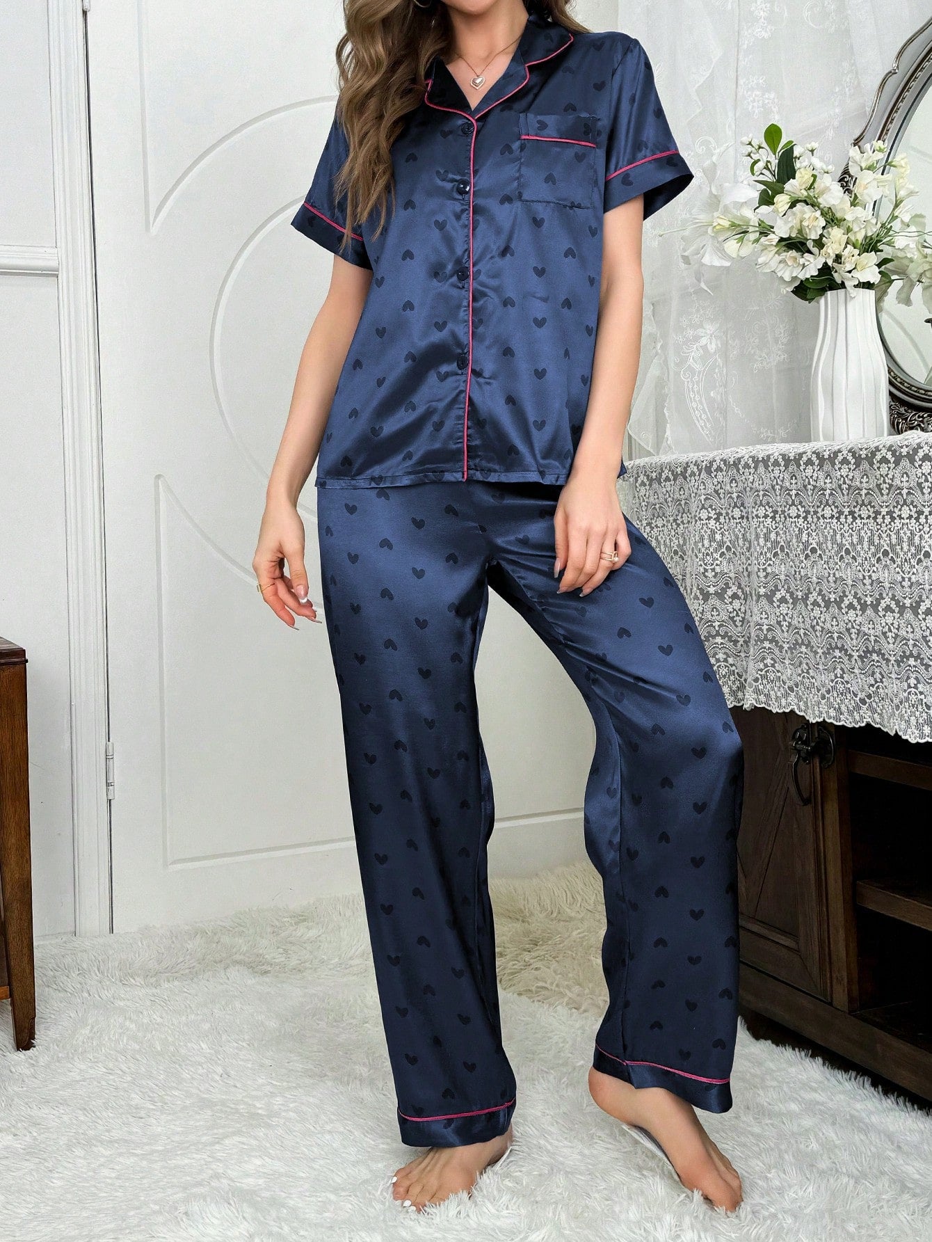 Midnight Heart Short-Sleeve Pajama Set