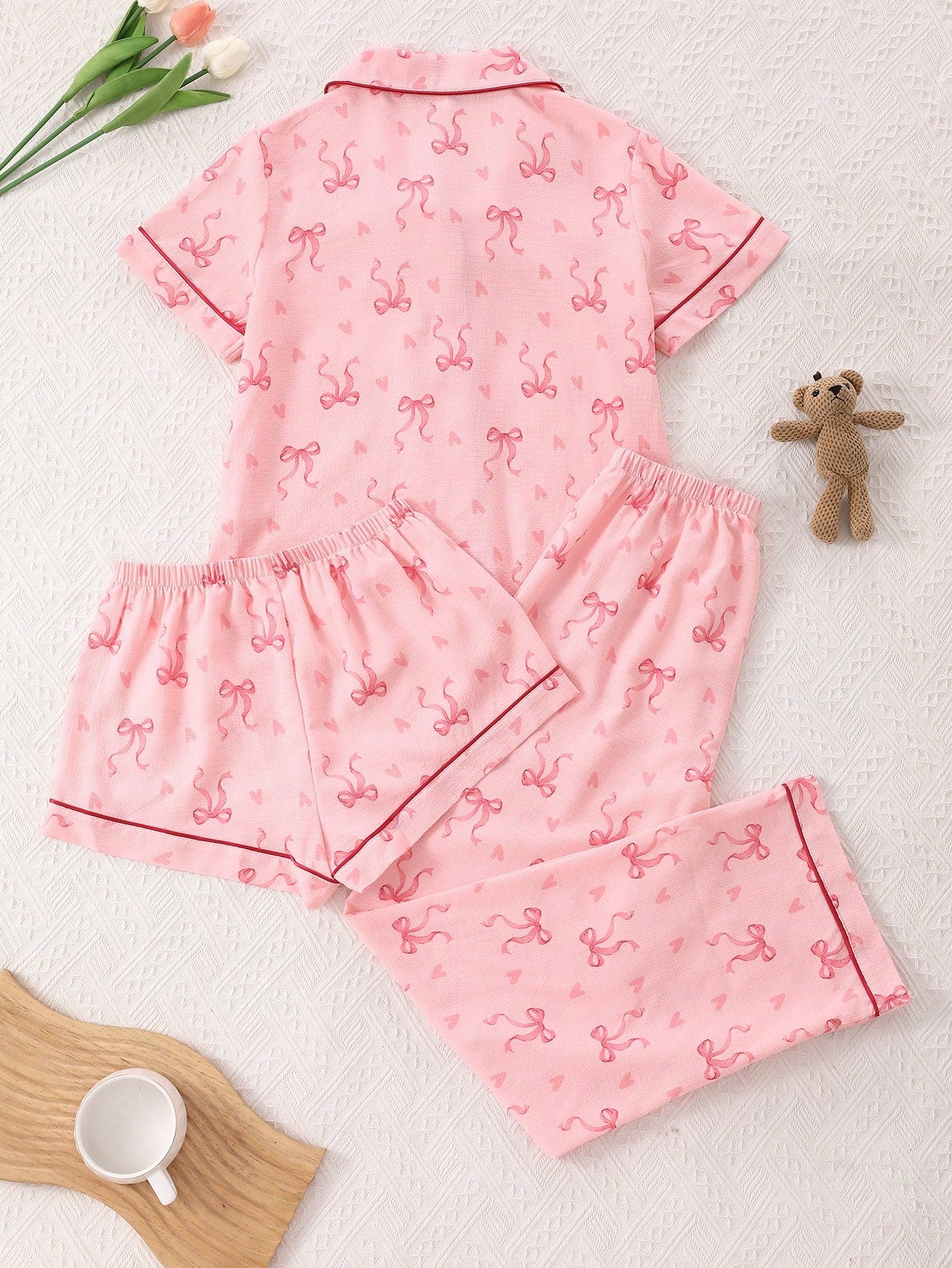Blush Bow 3-Piece Women’s Pajama Lounge Set