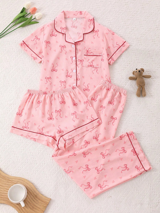 Blush Bow Dream 3-Piece Cotton Night Suit Set