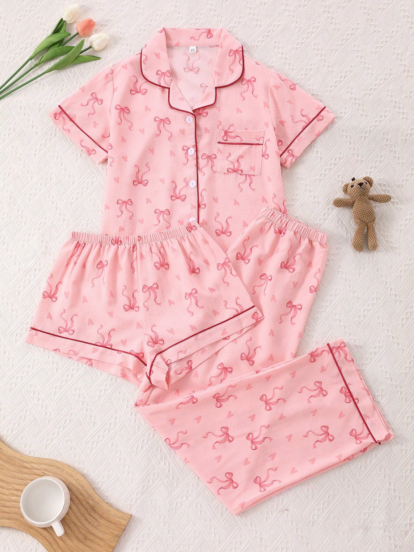 Blush Bow 3-Piece Women’s Pajama Lounge Set