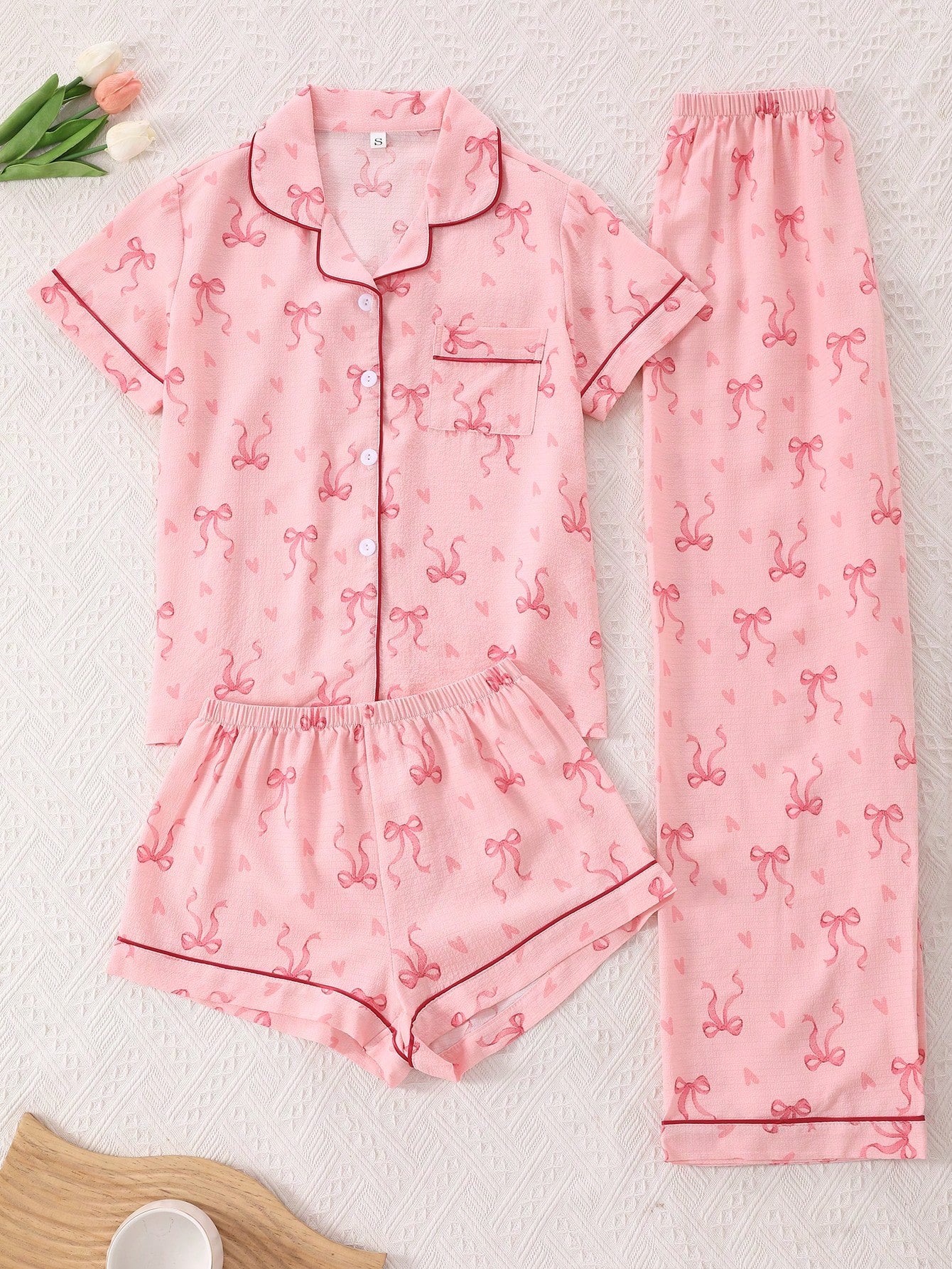 Blush Bow Dream 3-Piece Cotton Night Suit Set