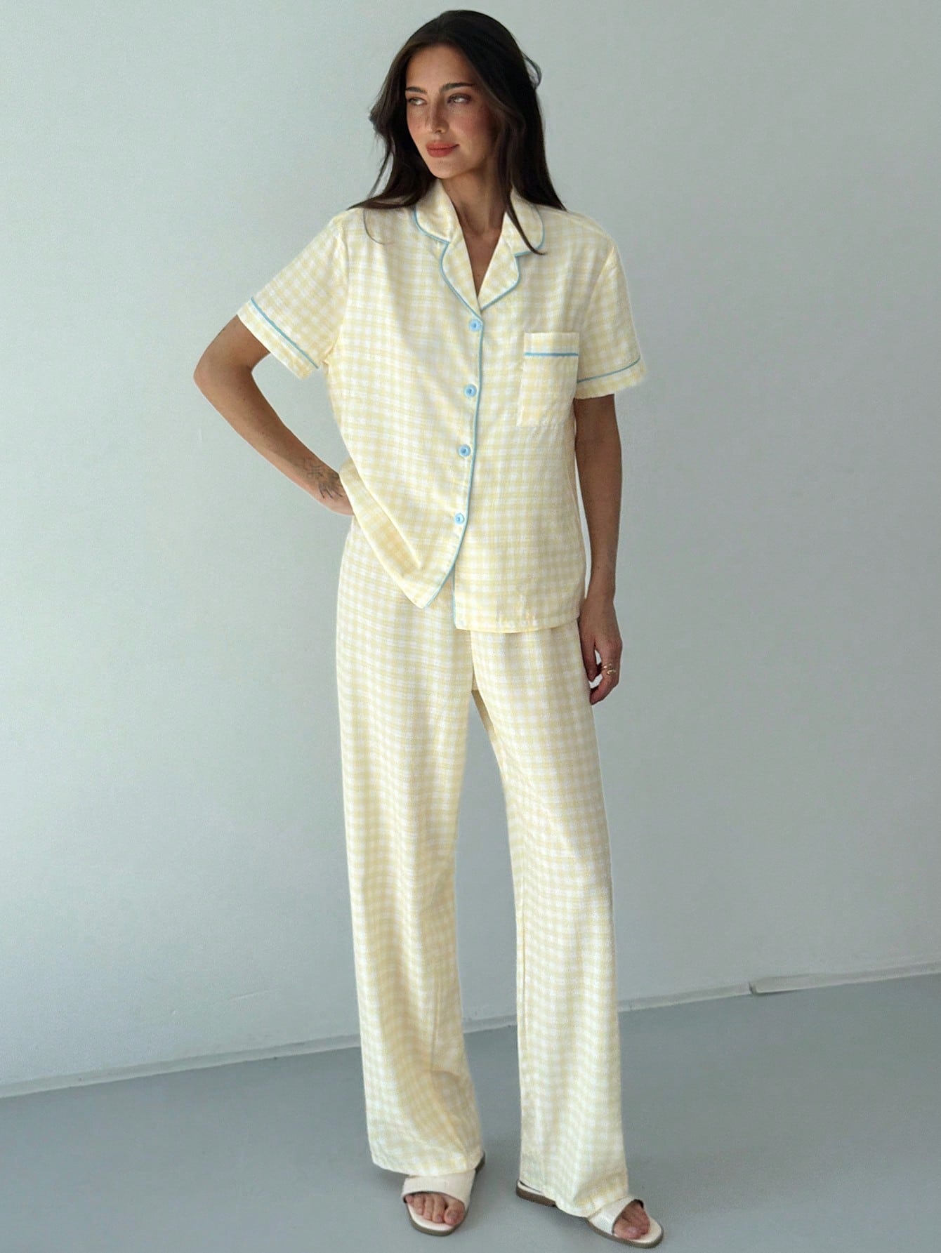 Sunshine Gingham Short-Sleeve Pajama Set