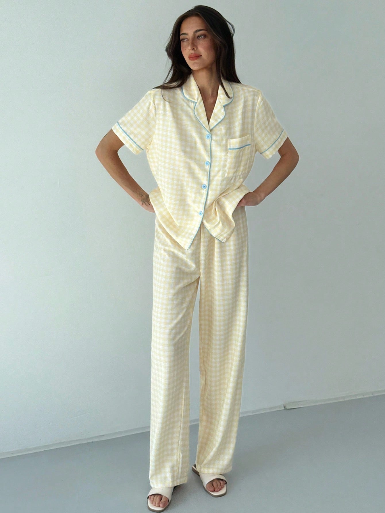 Sunshine Gingham Short-Sleeve Pajama Set