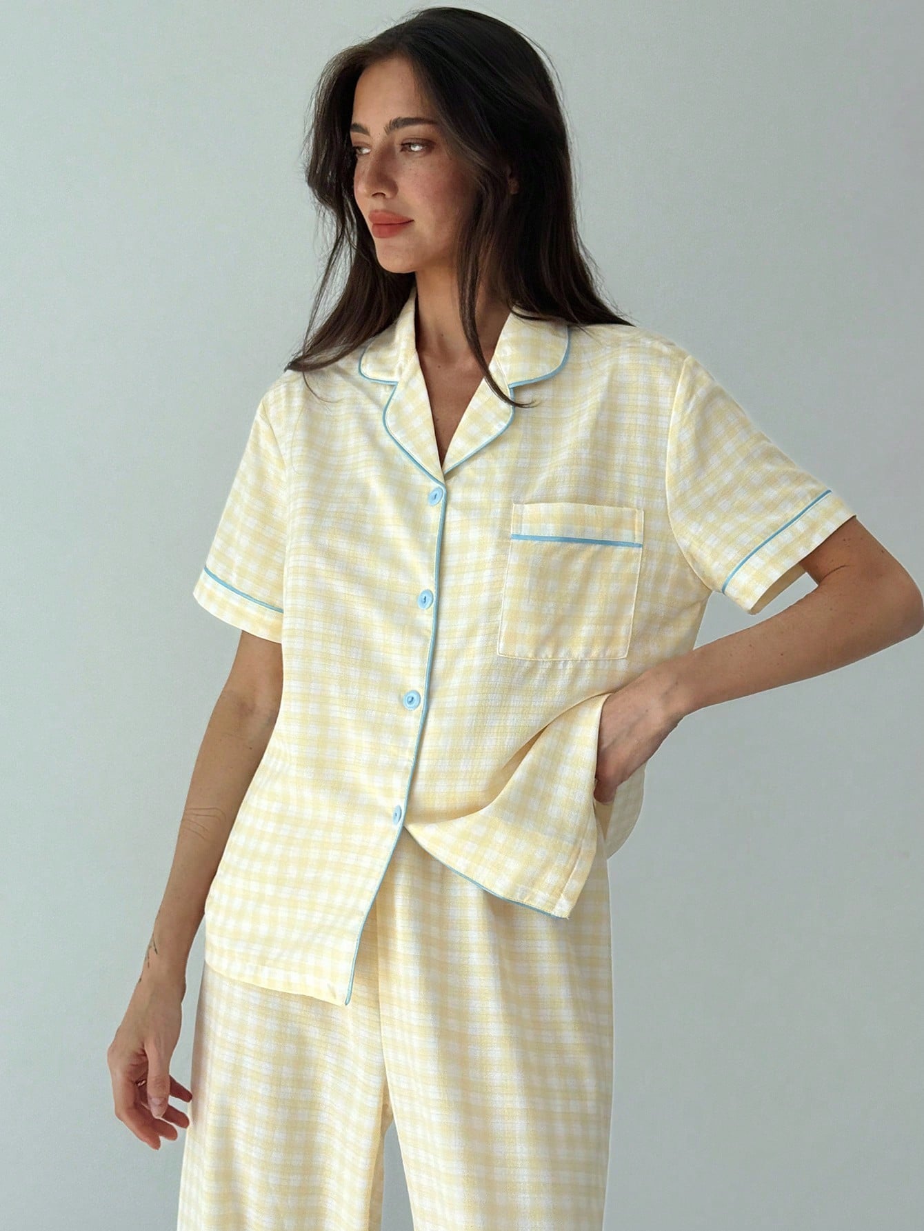 Sunshine Gingham Short-Sleeve Pajama Set