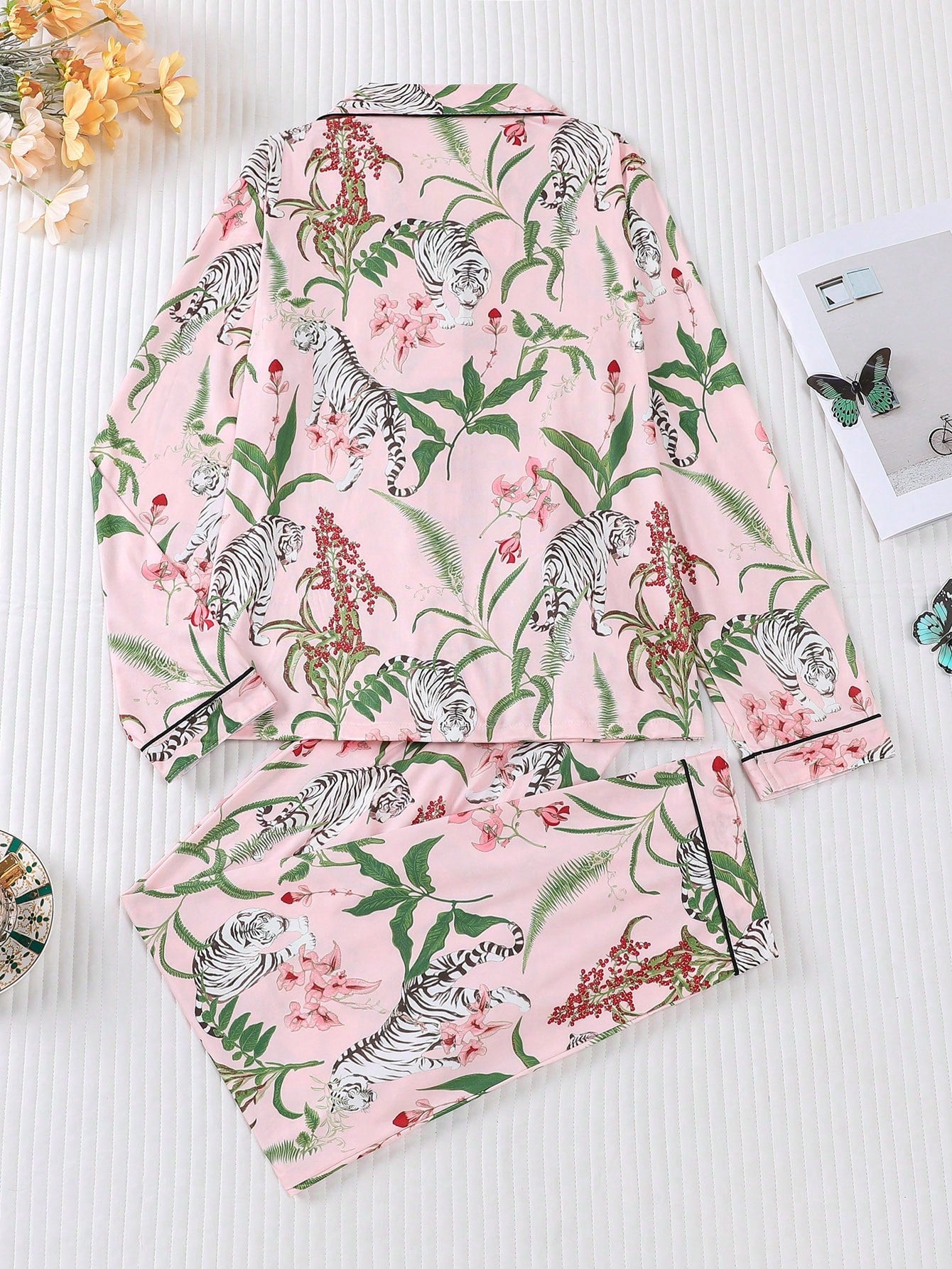 Blush Jungle Tiger Satin Pajama Set