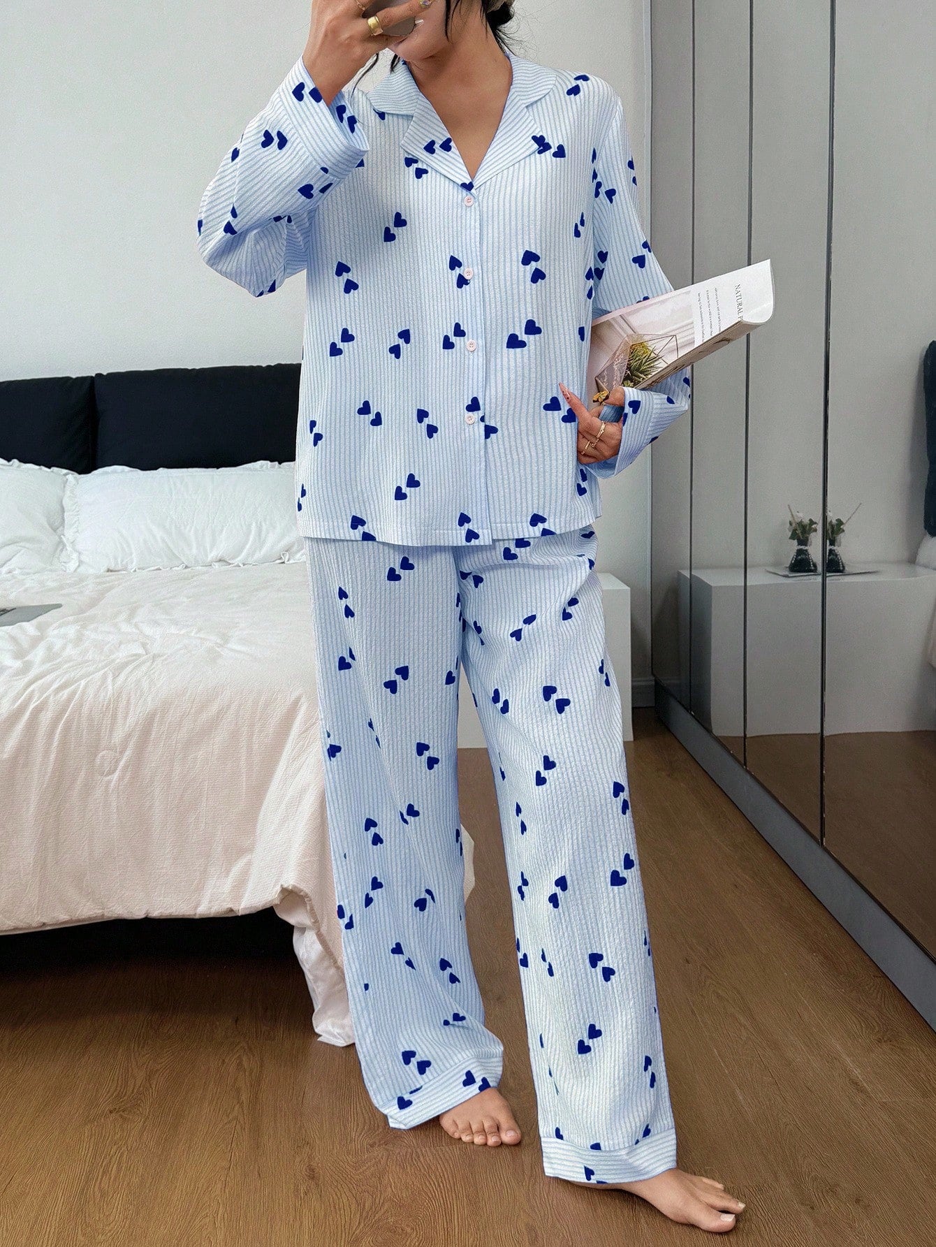 Cloud Blue Heart Stripe Pajama Set