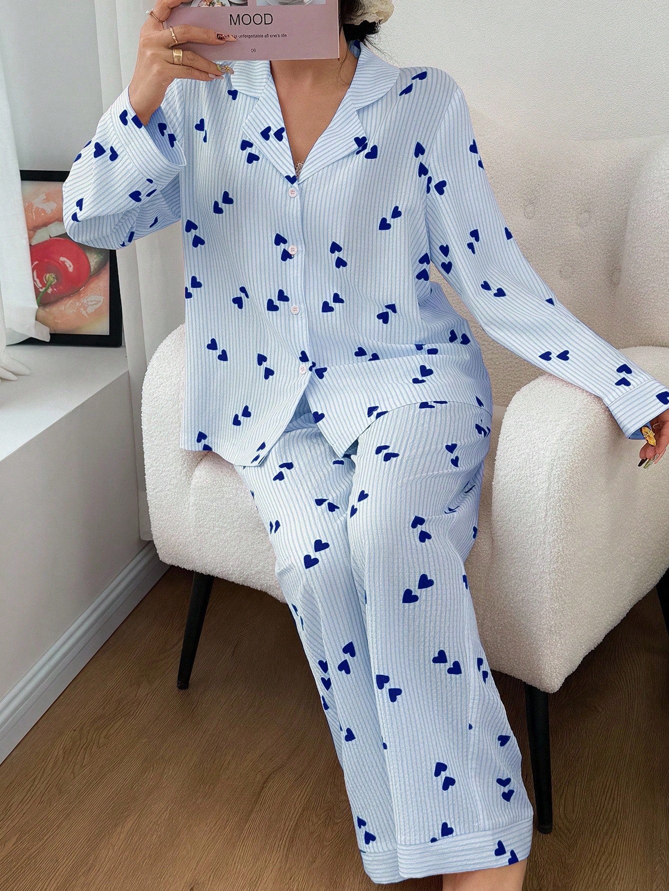 Cloud Blue Heart Stripe Pajama Set