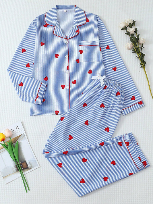 Blue Heartstripe Classic Pajama Set