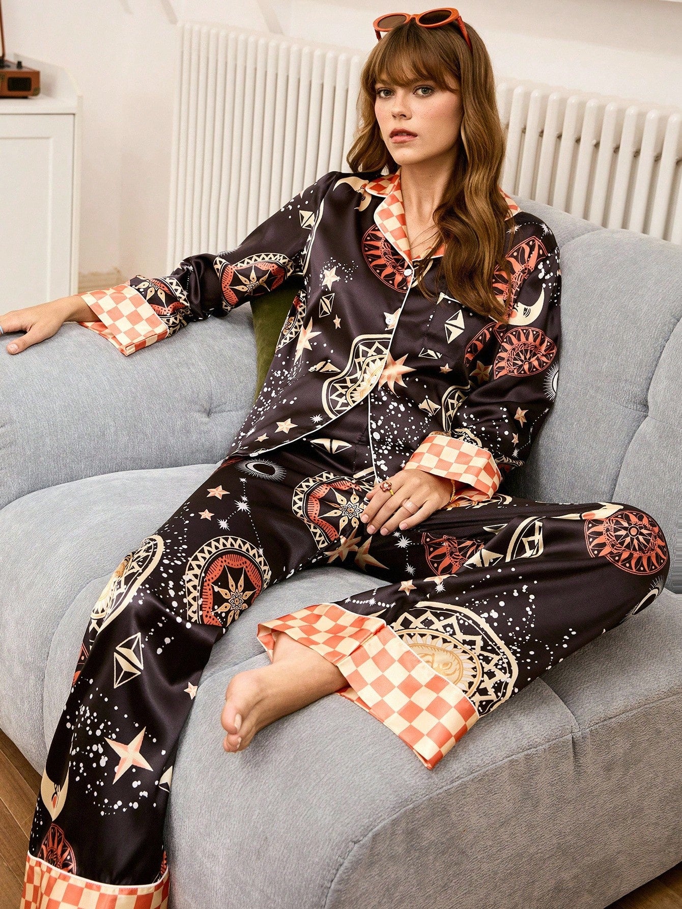 Celestial Night Satin Pajama Set