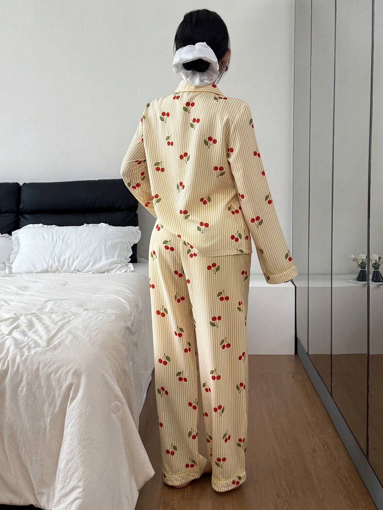 Golden Cherry Stripe Pajama Set