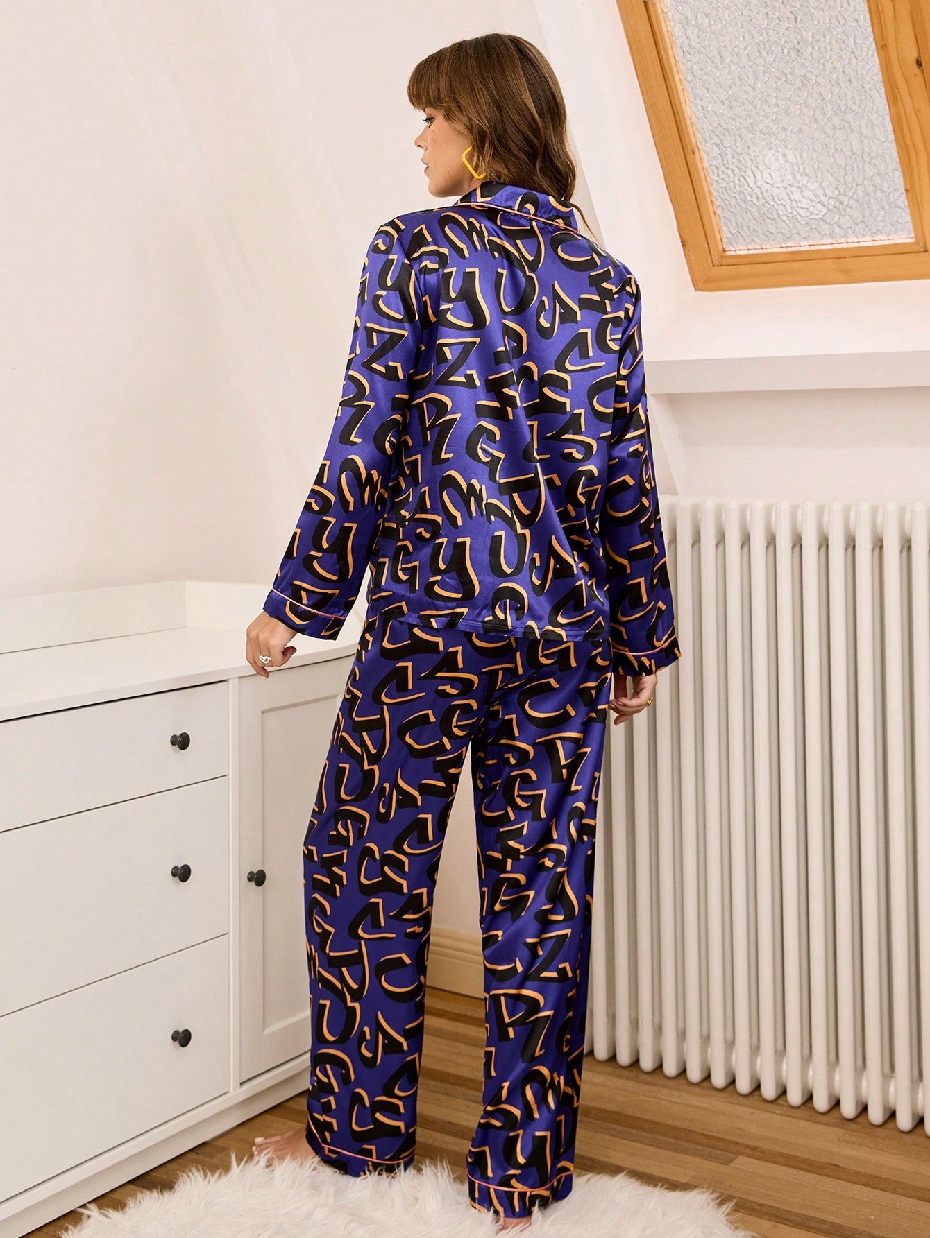 Royal Abstract Satin Pajama Set