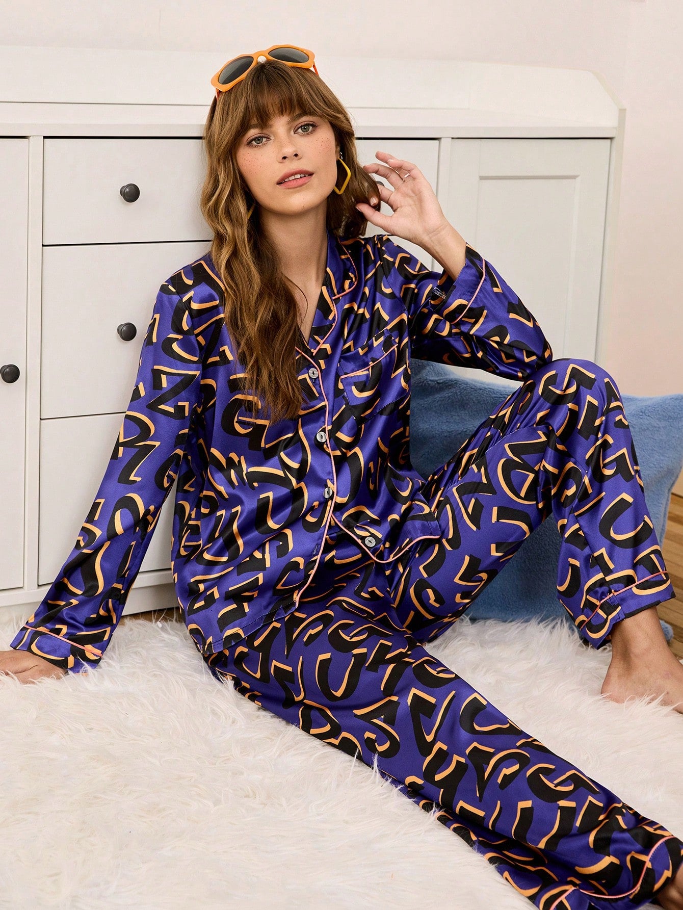 Royal Abstract Satin Pajama Set