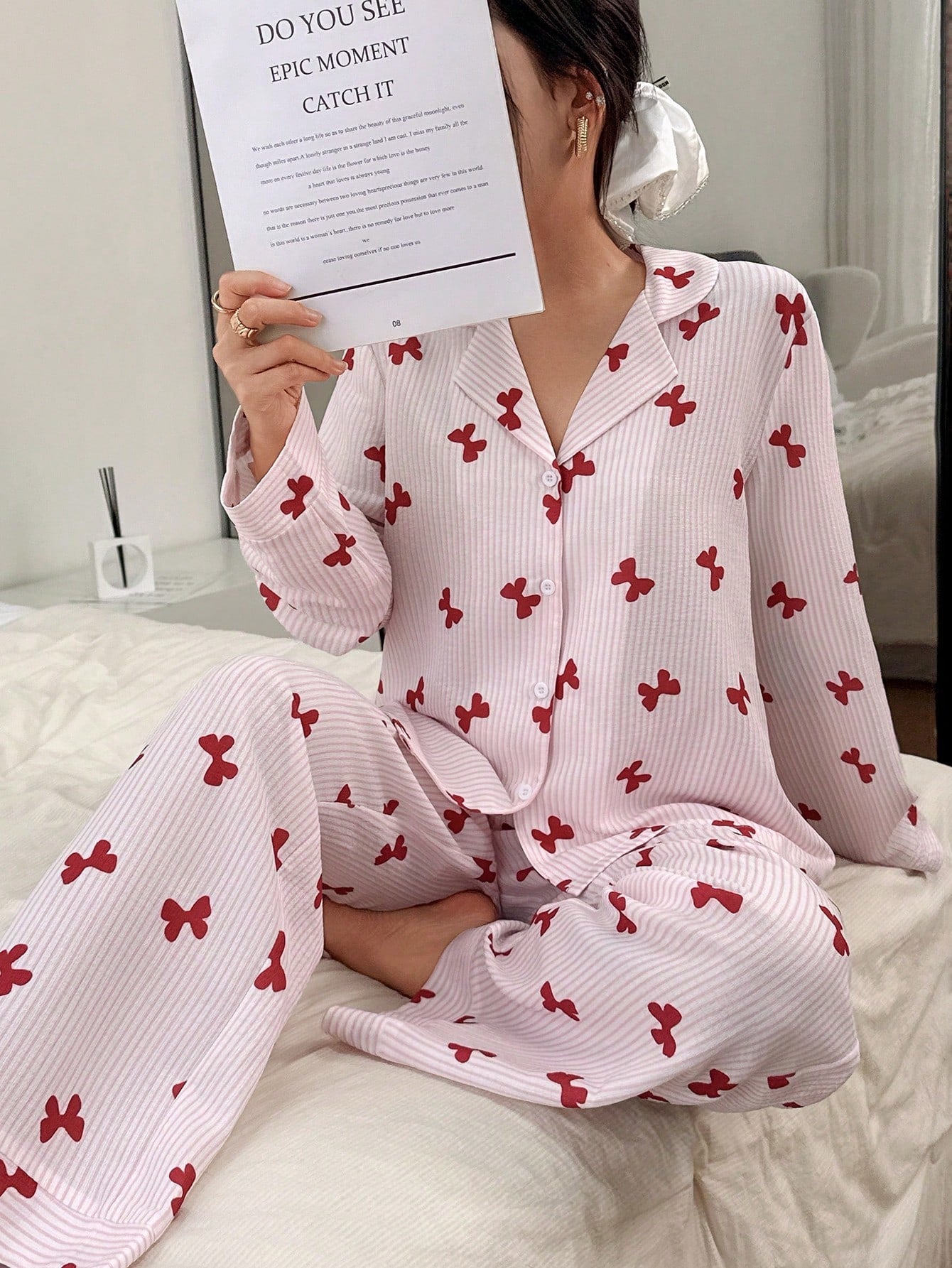 Blush Butterfly Stripe Pajama Set