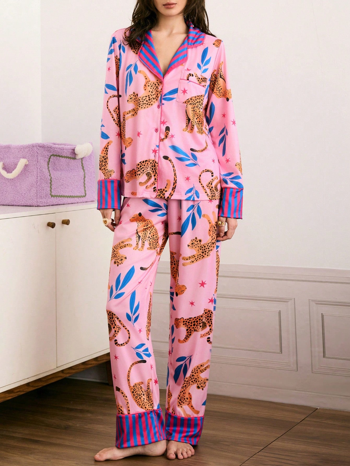 Pink Leopard Lounge Pajama Set