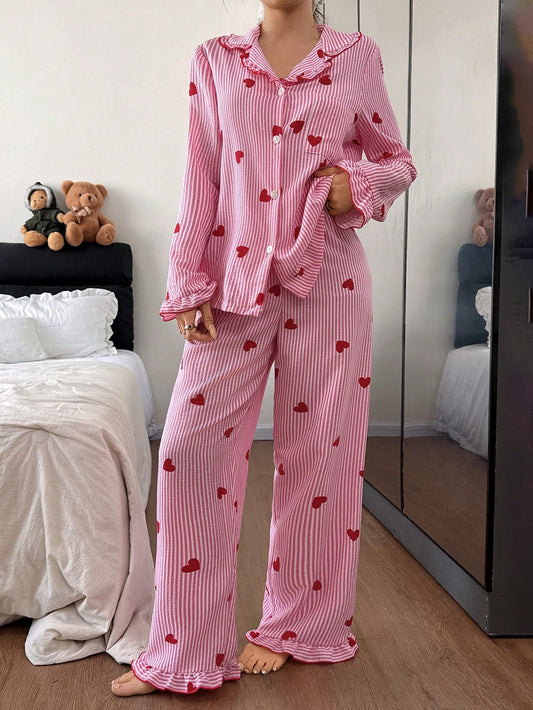 Ruffle Heartstripe Pajama Set