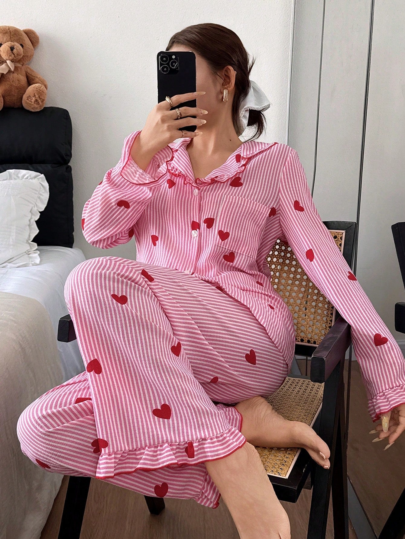 Ruffle Heartstripe Pajama Set
