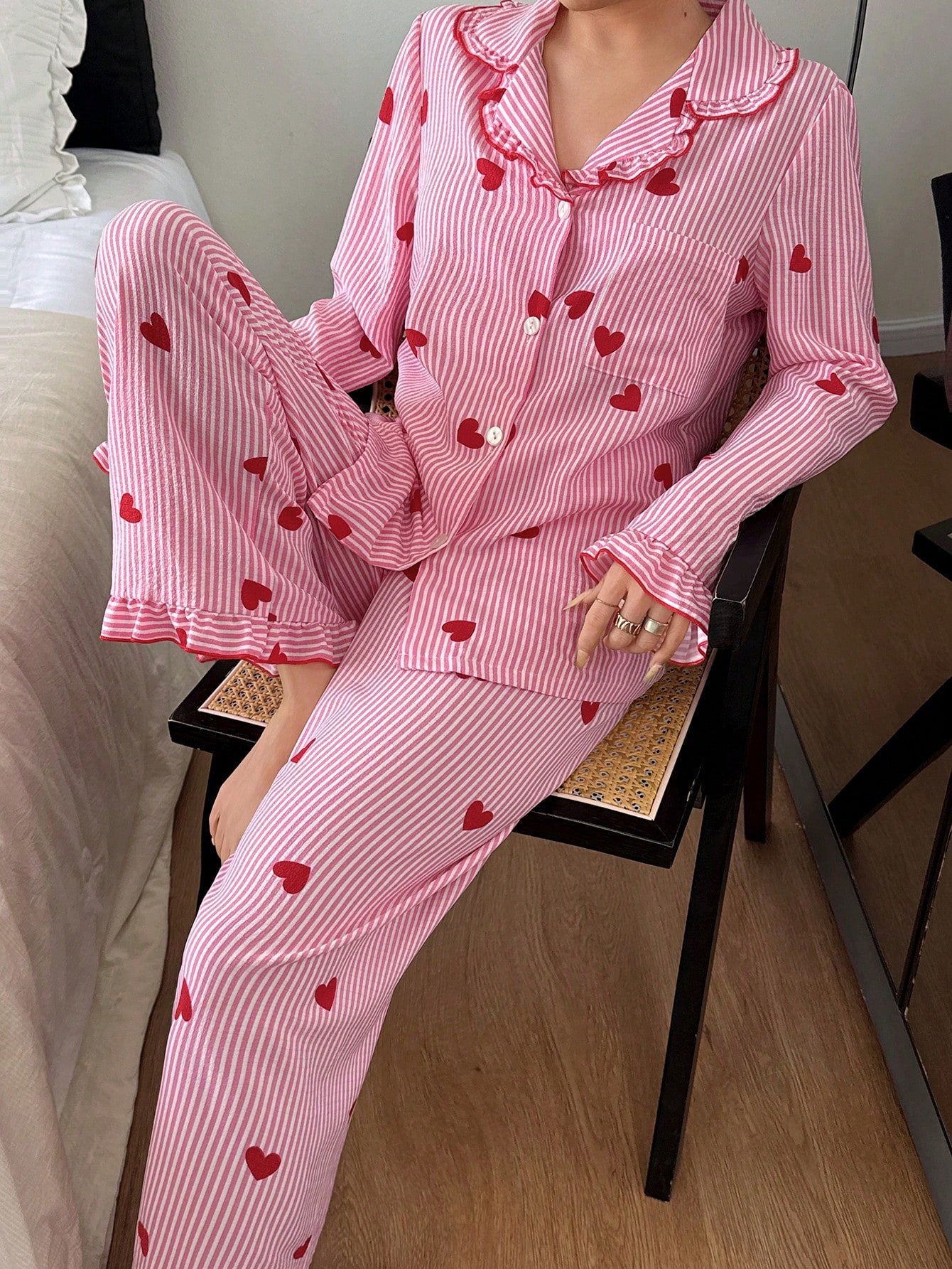Ruffle Heartstripe Pajama Set