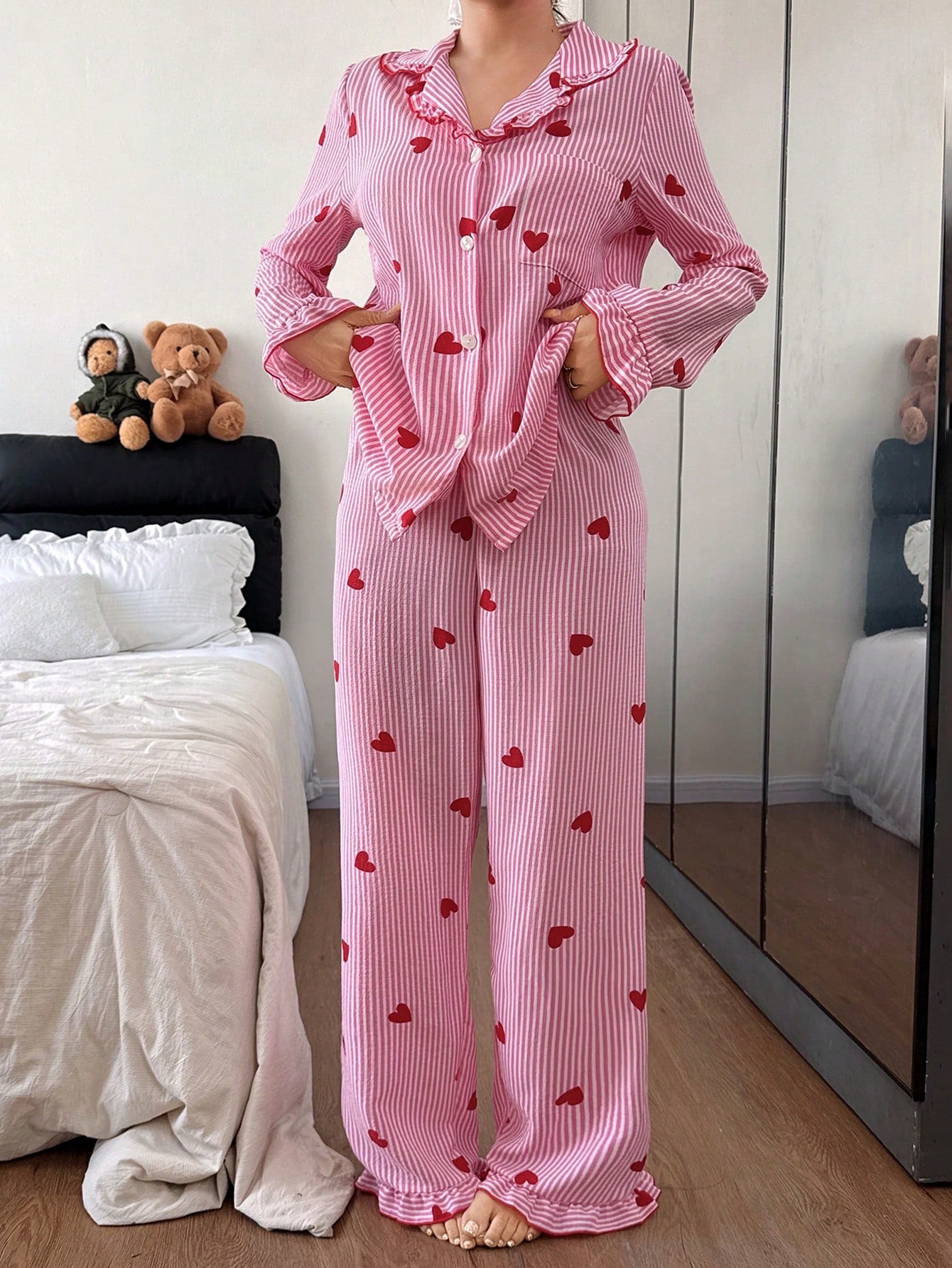 Ruffle Heartstripe Pajama Set