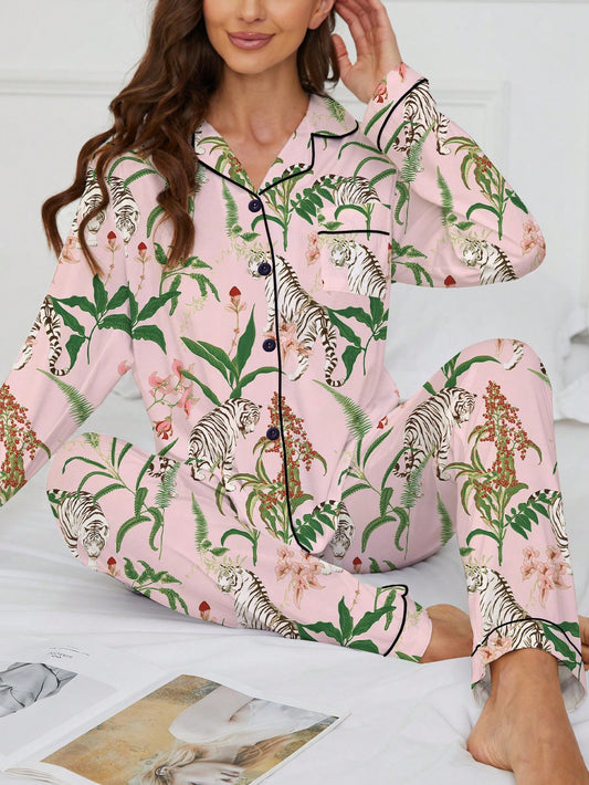 Blush Jungle Tiger Satin Pajama Set