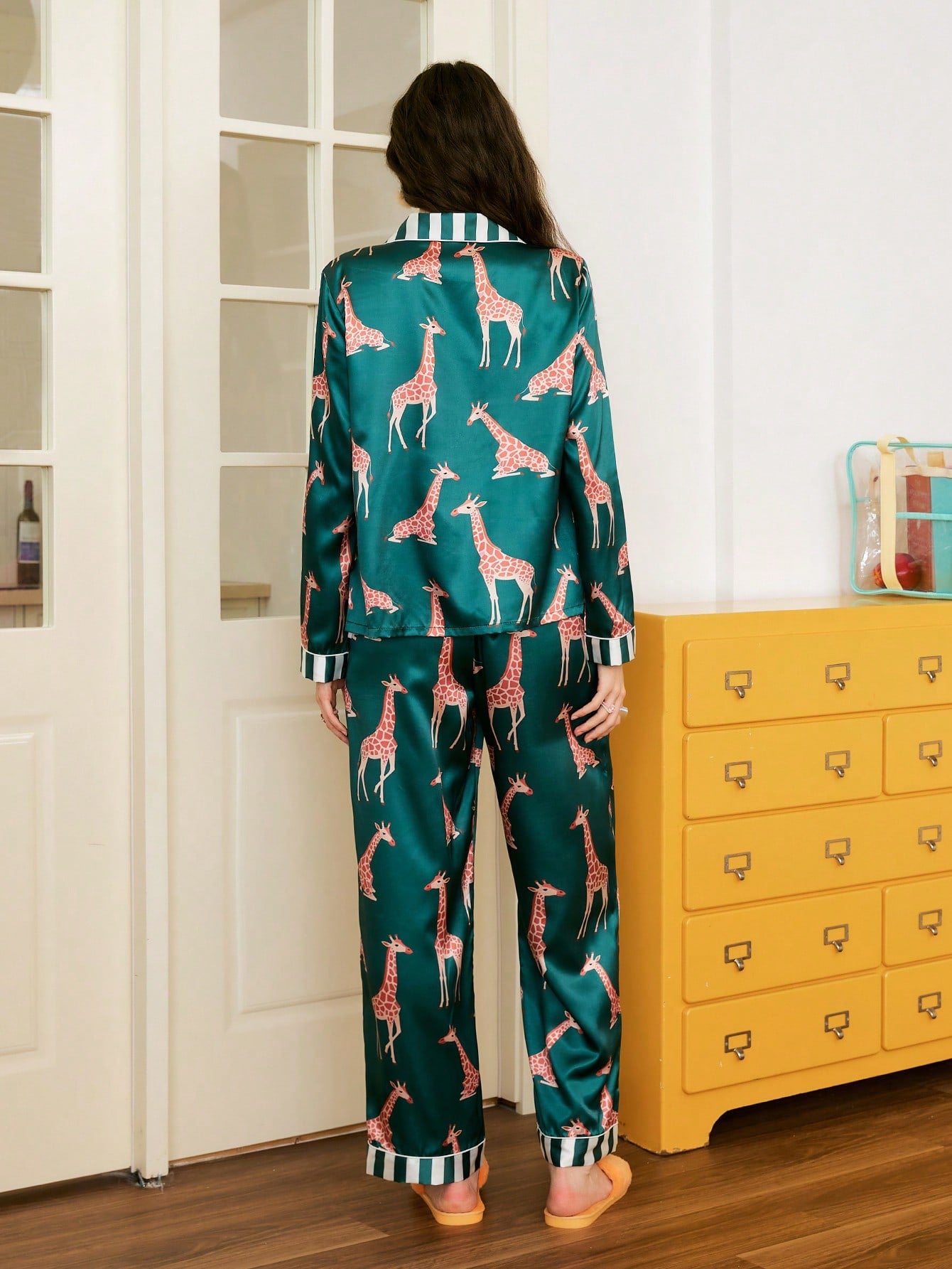 Emerald Giraffe Satin Pajama Set