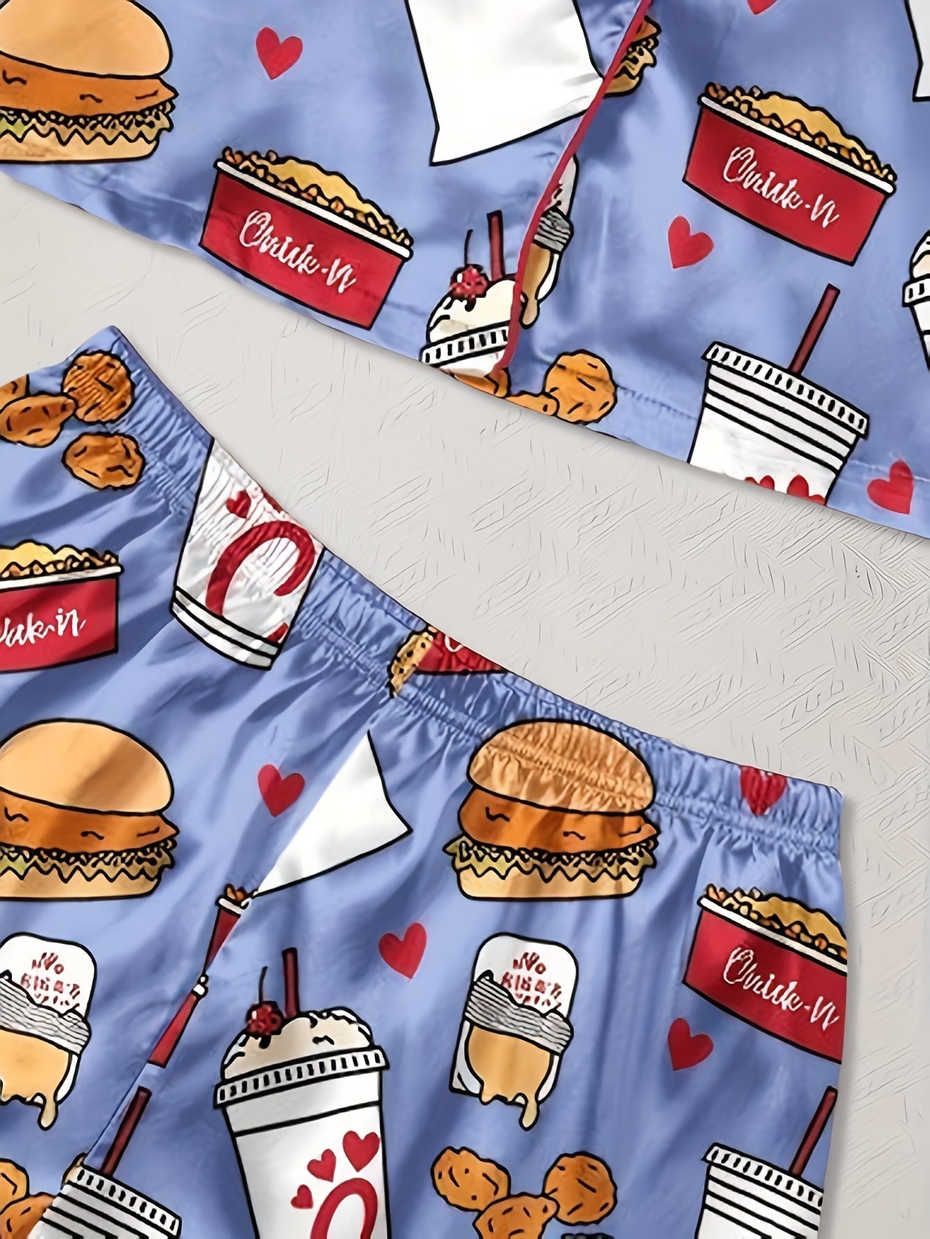 Midnight Munchies Satin Pajama Set 🍔🥤🍟