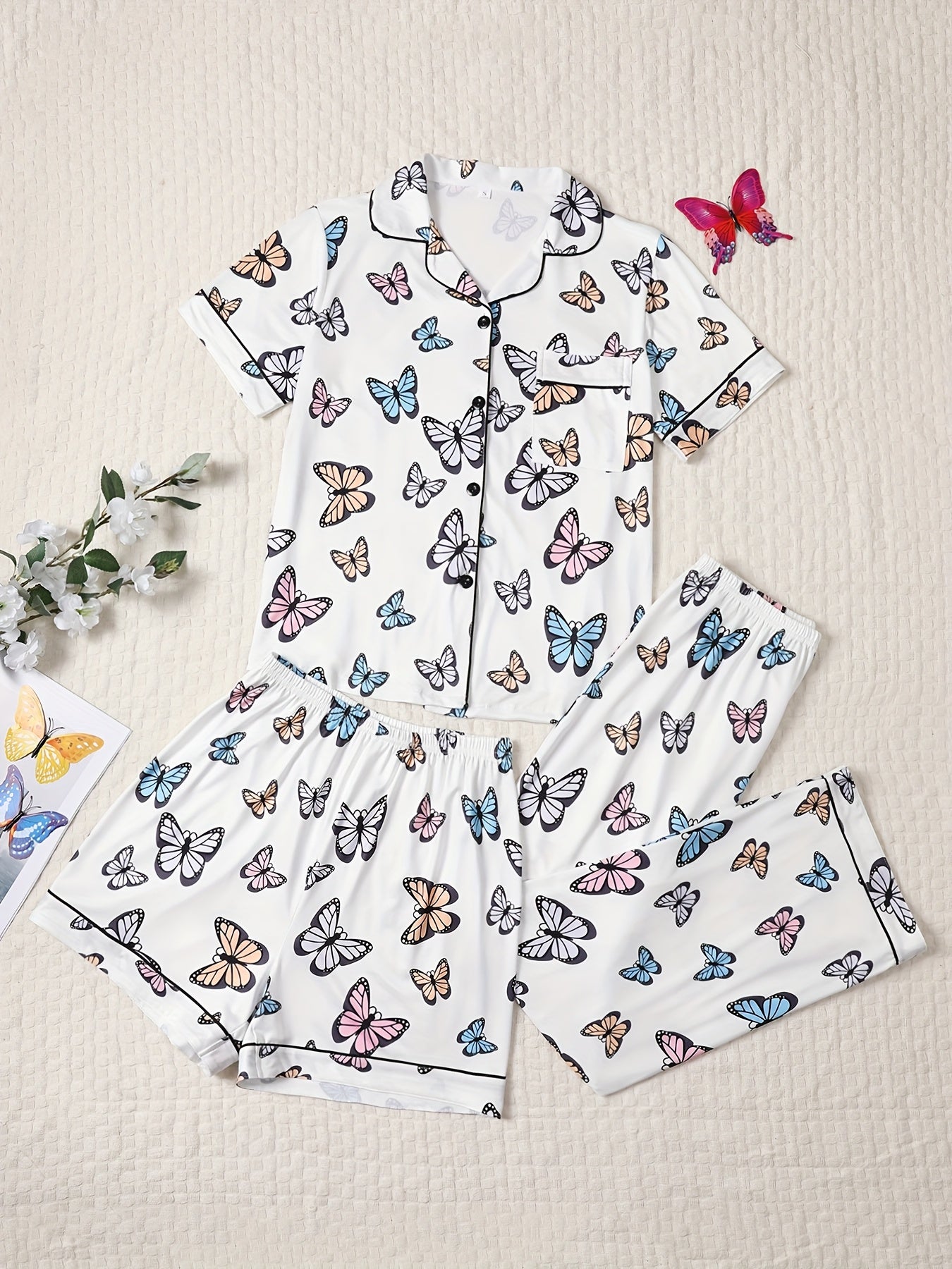 Butterfly Bliss Nightwear Set (3-Piece Combo)