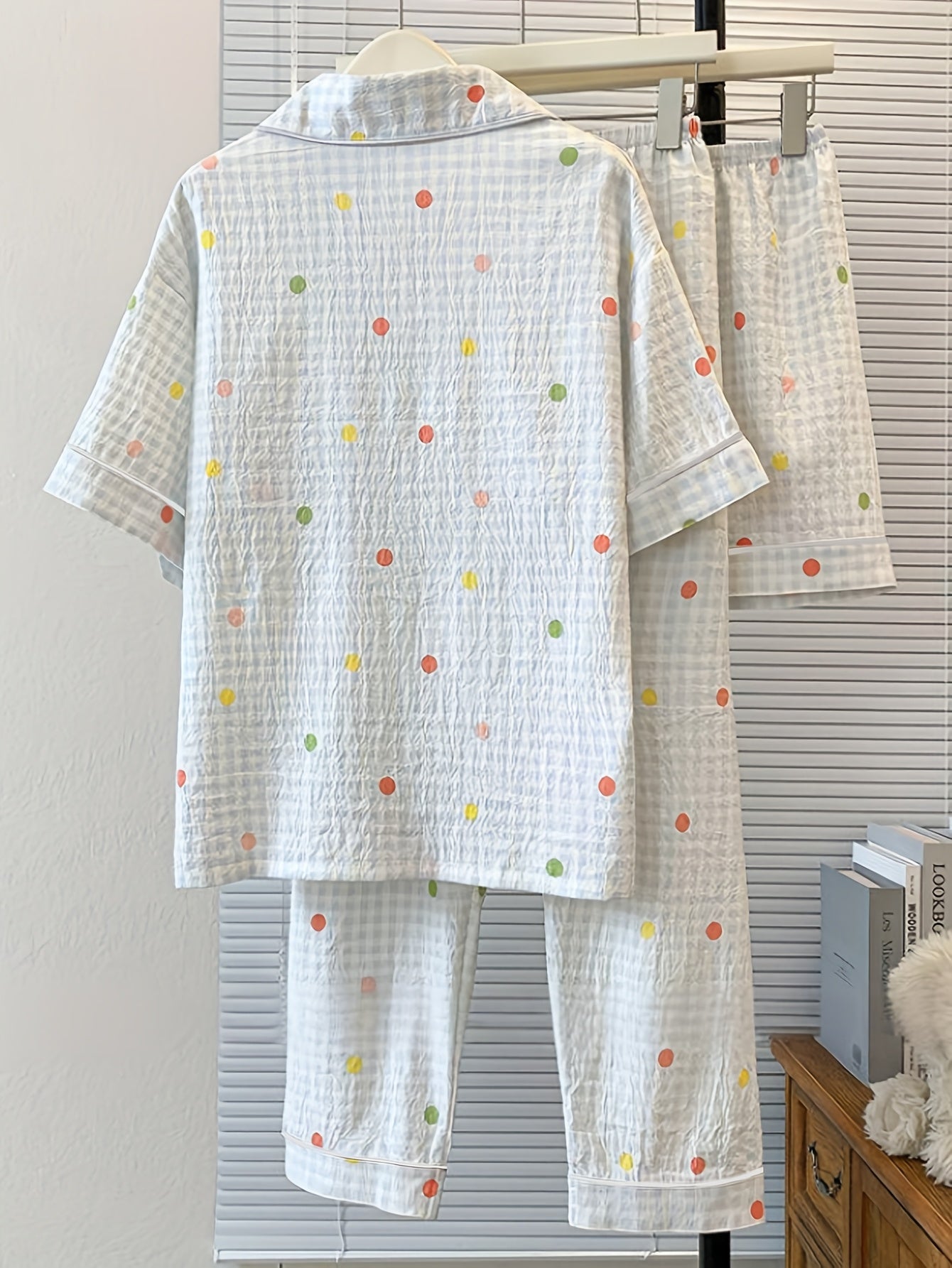 Polka Dot Pajama Set with Puppy Pocket – Shirt & Pants