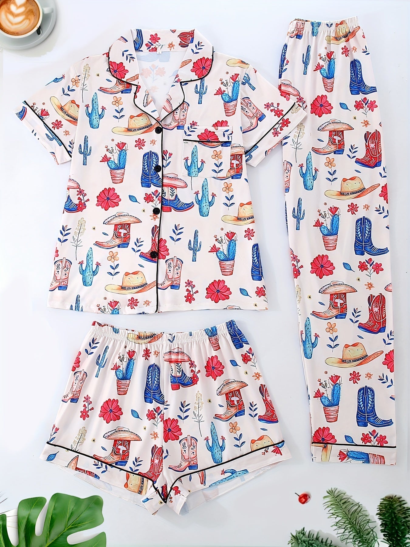 Western Vibes Printed Nightwear Set (3-Piece Combo)