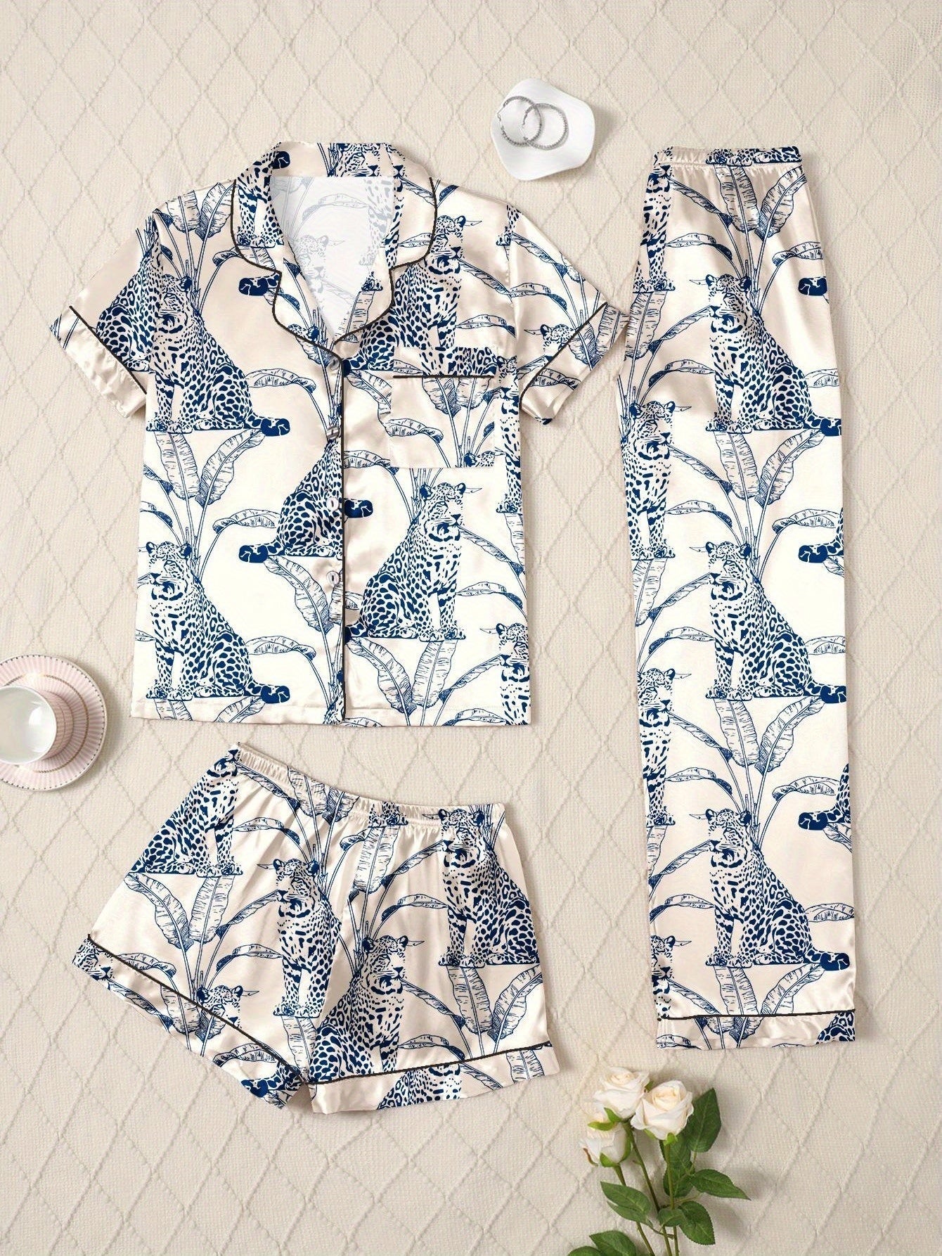 Elegant Jungle Leopard Nightwear Set (3-Piece Combo)